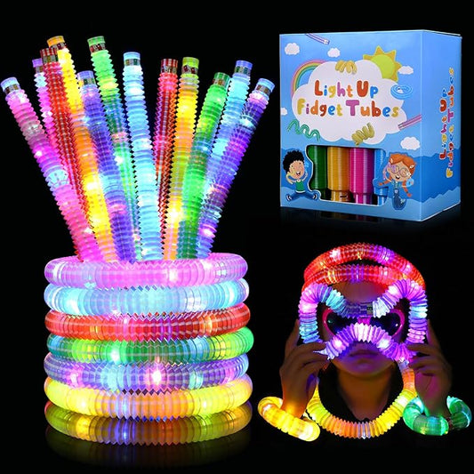 12 Pcs Glow Sticks Party Favors for Kids 4-8-12, Glow in the Dark Party Supplies, Light up Toys Sensory Pop Tubes, Glow Necklaces Bracelet Birthday New Years Eve Party Decorations Birthday Bag Stuffer