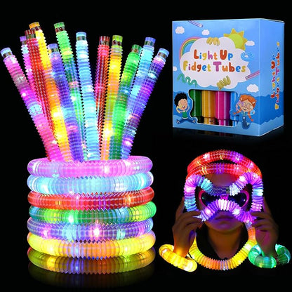 Gigilli 24 Pack Glow Sticks Party Favors for Kids 4-8-12, Goodie Bags Stuffers Light up Pop Tubes, Bulk Glow Necklace Bracelet Birthday Valentines Day Glow in the Dark Party Supplies Party Decoration