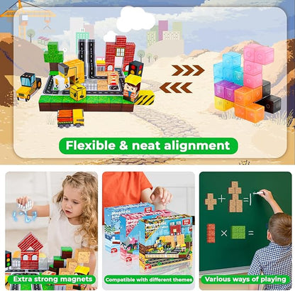 Magnetic Blocks - 100PCS Magnetic Building Blocks Magnetic Cubes Stacking Construction Set, STEM Montessori Sensory Toys for Kids Boys Girls Ages 3-5 6-8 Holiday Easter Birthday Gifts