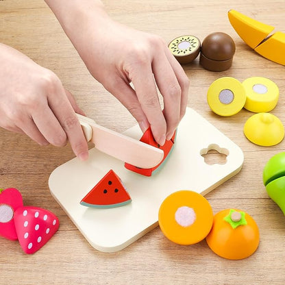Cutting Fruit Set - Wooden Play Food Kitchen Accessory, Multi - Pretend Play Accessories, Wooden Cutting Fruit Toys for Toddlers and Kids Ages 3+