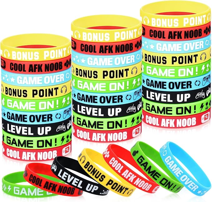 Libima 36 Pcs Video Game Bracelets Gamer Party Favors Game Party Bracelets Video Game Silicone Bracelets Rubber Wristbands for Gamer Multicolor Gaming Party Wristbands Supplies for Gamer Party Decor