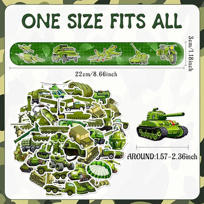 74 PCS Army Party Favors, 24 PCS Military Camo Slap Bracelets 50 PCS Army Stickers Army Birthday Party Decorations Supplies Gifts for Kids Classroom Rewards
