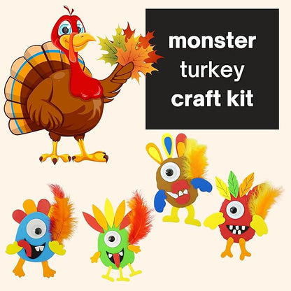 4E's Novelty Monster Turkey Crafts for Kids (12 Pack) Halloween Bulk Foam Magnet Craft Kit, Thanksgiving Crafts for Kids 4-8, 3-12, Thanksgiving Activities for Kids
