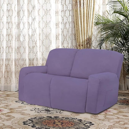 Easy-Going 6 Pieces Microfiber Stretch Sectional Recliner Sofa Slipcover Soft Fitted Fleece 2 Seats Couch Cover Washable Furniture Protector with Elasticity for Kids(Recliner Loveseat, Purple)