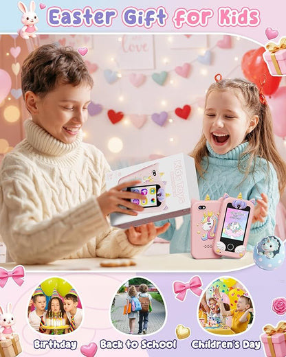UCIDCI Unicorn Kids Smart Phone Toys for Girls Ages 3-7 with Dual Camera - Toddler Phone with Learning Games, Travel Toys with MP3 Music Player for Christmas, Birthday Gifts for 3 4 5 6 7 Year Old