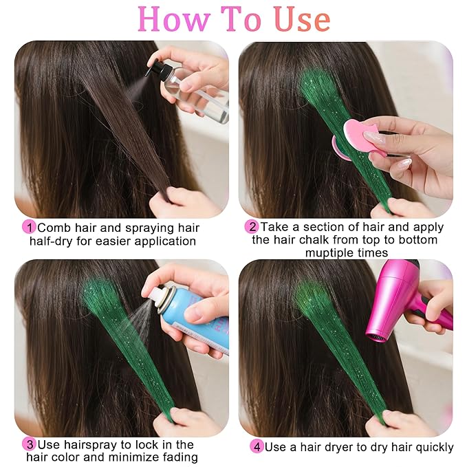 Hair Chalk for Girls 6 Color Temporary Hair Color Dye Shimmer Glitter Hair Color Makeup Washable Hair dye Christmas Birthday Gift for Girls Age 4 5 6 7 8 9 10-12 Year Old