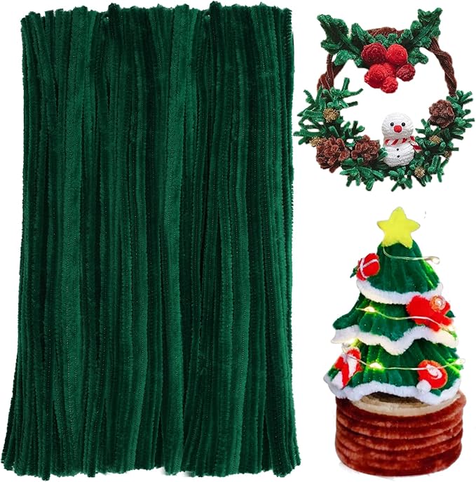 180 Pieces Pipe Cleaners Chenille Stem, Green Pipe Cleaners,Craft Pipe Cleaners, 11.8inch Christmas Pipe Cleaners Chenille Stems for Mother’s Day DIY Art Crafts Decorations Supplies (Green)