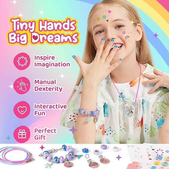 Kids Toys Bracelet Making Kit, Kid Make Up Kits for Kid Age 4-12 Jewelry Beads Toy Set, Preschool Toddler Girls Makeup Charms Set, Arts and Crafts for 4 5 6 7 8 9 10 11 12 Years Old Girl Birthday Gift