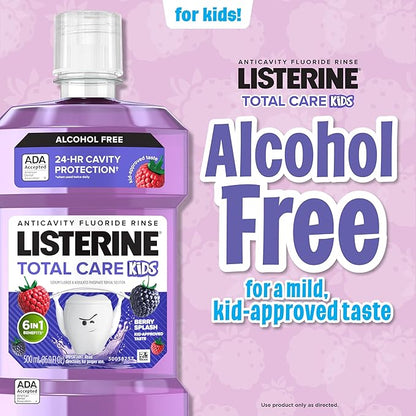 Listerine Smart Rinse Kids Alcohol-Free Anticavity Fluoride Mouthwash for Cavity Protection, Berry Splash Flavor, 500 mL