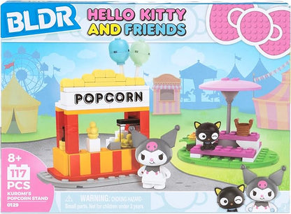 BLDR Hello Kitty and Friends Kuromi’s Popcorn Stand Building Set - Kuromi & Chococat Poseable Minifigures - Gifts for Kids & Sanrio Fans Ages 8+, 0129