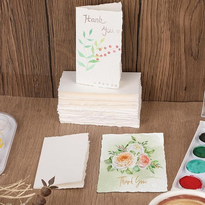 25 Sheets Watercolor Paper 3.5 x 2, 300 GSM Deckled Edge Paper Rough/Textured Handmade Paper for Watercolors, Wedding Invitations, Cards, Crafts