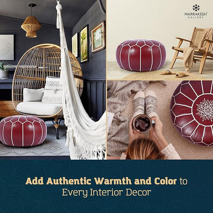 Marrakesh Gallery Genuine Leather Round Pouf Unstuffed - Moroccan Ottoman Footstool, Footrest Cover - Boho Decor - Bohemian Living Room, Bedroom, Kids Room, Gift & Wedding