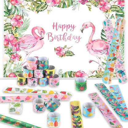 Viicoor 30 PCS Slap Bracelets Pink Hawaii Snap Bracelet Wrisrtband for Party Favors Aloha Bag Filler School Prizes Gifts Party Favors Bulk (8-Hawaii-30PCS)