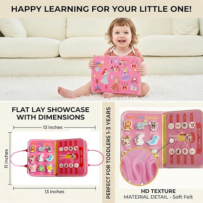 Toddler Busy Board-Montessori Toys for Boy Girl Birthday Gift, Sensory Learning Toys for Toddlers Busy Book, Airplane Car Travel Activities Toy,Learn Fine Motor Skills