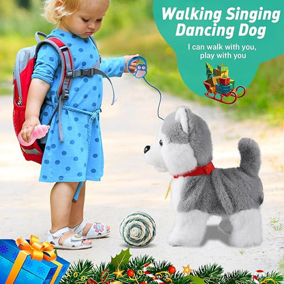 Marsjoy Husky Walking Barking Dog for Kids Interactive Musical Puppy Robot Repeats What You Say, Realistic Licking Tongue Wagging Tail Remote Control Toddler Toys for Girls and Boys Birthday Gifts