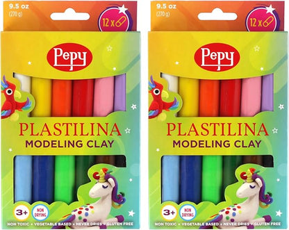 Pepy Plastilina Reusable and Non-Drying Modeling Clay; Set of 24; 2 Each of 12 Colors, 0.8 Ounces Each, Perfect for Arts and Crafts Projects