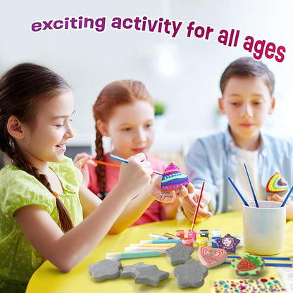 Heart, Flower & Star Shaped Rocks - Glow in The Dark Rock Painting Kit for Kids - Arts & Crafts Toys for Kids Ages 6-12 - Valentines Day Craft Kits - Birthday Gifts for 6 7 8 9 10 11 12 Year Old Girls