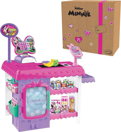 Disney Junior Minnie Mouse Marvelous Market, Pretend Play Cash Register with Realistic Sounds, 38 Play Food Pieces and Accessories, Officially Licensed Kids Toys for Ages 3 Up by Just Play