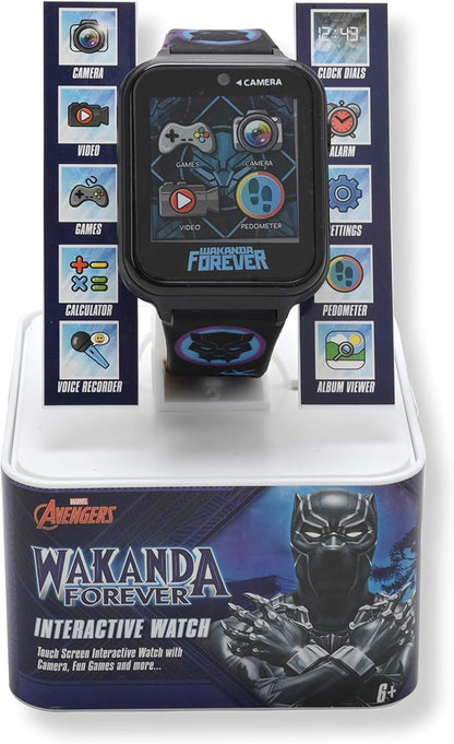 Accutime Kids Marvel Black Panther Black Educational ,Touchscreen Smart Watch Toy for Boys, Girls, Toddlers - Selfie Cam, Learning Games, Alarm, Calculator, Pedometer (Model: AVG4608AZ)