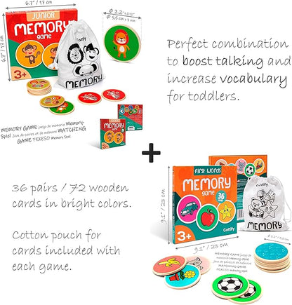 Cottify 2-Pack Wooden Memory Matching Game for Toddlers, Durable Memory Game for Toddlers 3-5 Years, Toddler Memory Game, Toddler Matching Game, Memory Games for Kids 3 and up, 72 Cards