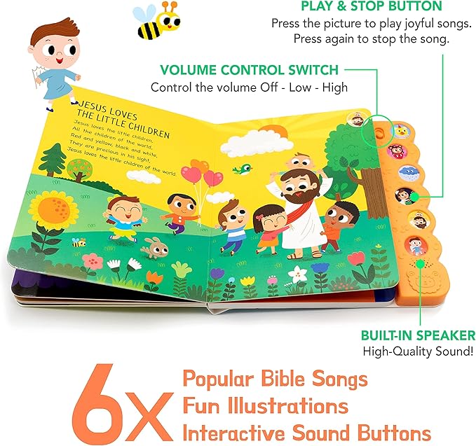 Dance with Jesus Christian Sound Books for Kids - 6 Bible Songs for Toddlers – Christian Gifts for Kids - Baby Bible for Baptism, Christening, Dedication Gifts, Sunday School, Preschool Homeschool