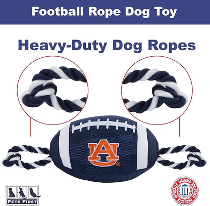 Pets First NCAA Auburn Tigers Football Dog Toy, Tough Quality Nylon Materials, Strong Pull Ropes, Inner Squeaker, Collegiate Team Color