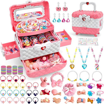 Kids Jewelry Toys for Girls Age 3 4 5 6 7 8 9 10, Toddler Dress Up Toy, Pretend Play Jewelry Set, Princess Jewelry with Hair Clips, Hair Ties, Toddler Girl Toys, Christmas Birthday Gifts for Girls