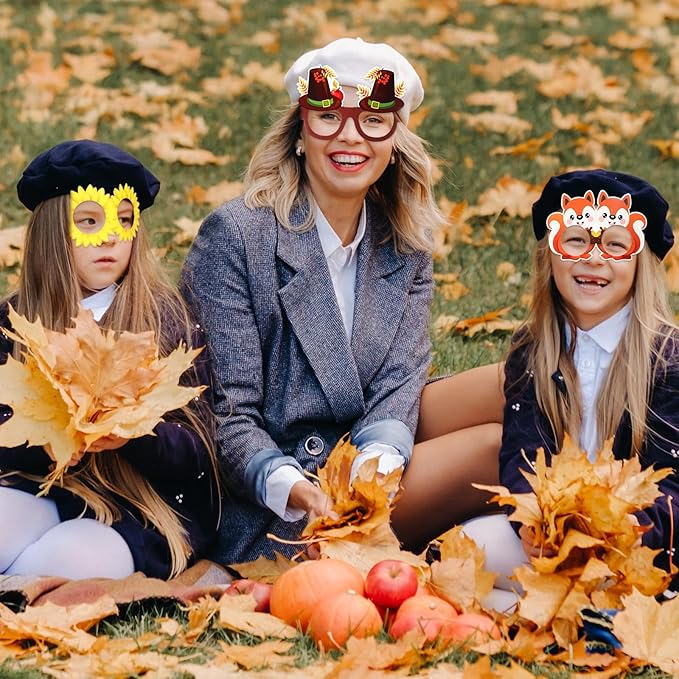 32 Pcs Fall Party Decoration Paper Eyeglasses Autumn Thanksgiving Costume Photo Booth Props Pumpkin Maple Leaf Fall Themed Supplies for Happy Fall Harvest Decorations Thanksgiving Party Favor