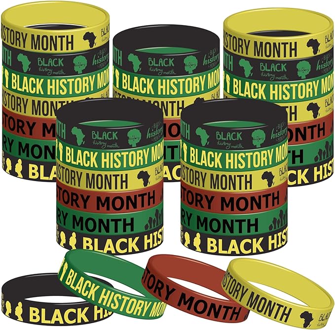 48PCS Happy Black History Month Party Silicone Wristband Bracelets - Black Freendom Day Party Decorations Gifts African Afro American Festival Party Favors Supplies