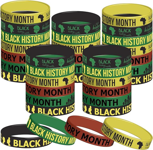 48PCS Happy Black History Month Party Silicone Wristband Bracelets - Black Freendom Day Party Decorations Gifts African Afro American Festival Party Favors Supplies