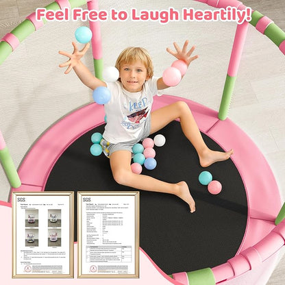 Yohood 55" Trampoline for Kids with Enclosure, 6-in-1 Toddler Trampoline Indoor Outdoor, Upgrade Full Anti-Rust Tube with Adjustable Gymnastics Bars for Boys Girls