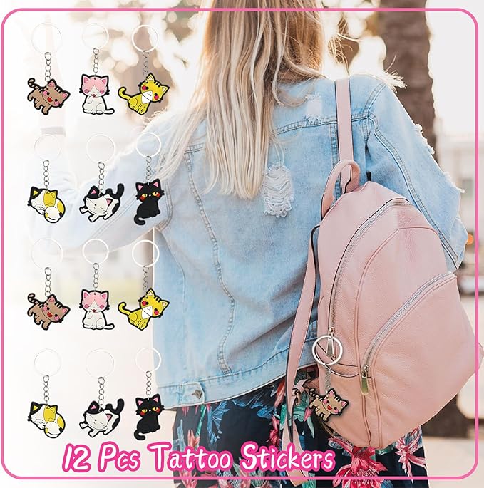 128 Pcs Cat Party Favors Set Includes Mini Spiral Notepads Cat Paw Pens Stickers Keychains Tattoo Stickers Slap Bracelets Cat Face Stickers for Girl Party Favors Cat Theme Party Birthday Supplies