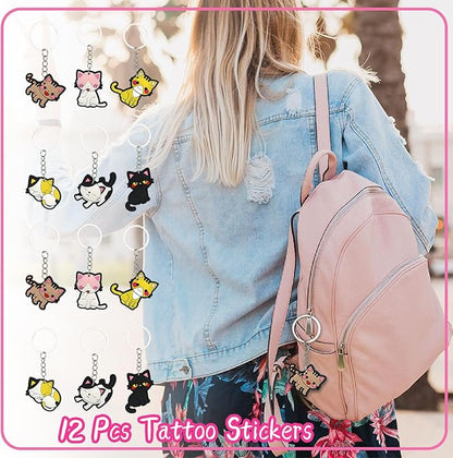 128 Pcs Cat Party Favors Set Includes Mini Spiral Notepads Cat Paw Pens Stickers Keychains Tattoo Stickers Slap Bracelets Cat Face Stickers for Girl Party Favors Cat Theme Party Birthday Supplies