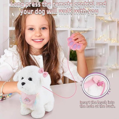 Jimate Puppy Toys for Kids, Toy Dogs That Walk and Bark, Walking Dog Toy for Kids with Leash, Interactive Stuffed Puppy with Remote Control, for Girls and Boys Aged 3-7 Year Old