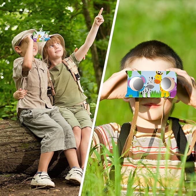 Shappy Cardboard Folding Binoculars with Coloring Markers Paintable Make Your Own Paper Binocular 3x Magnification DIY Art Craft Toys for Boys Girls Birthday Party Supplies Class Activity (100 Pieces)