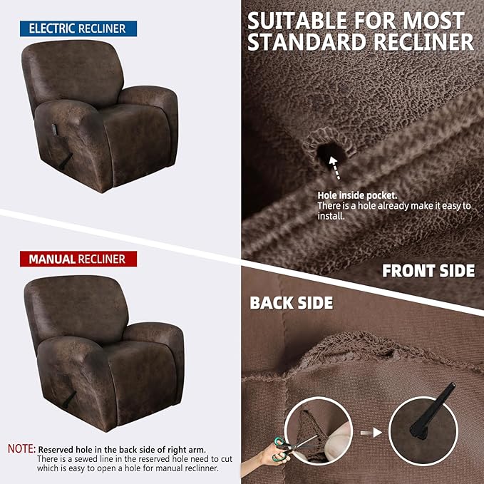molasofa Leather Like Recliner Chair Covers - Large Lazy Boy Recliner Chair Covers for Reclining Chair 4 Pieces Washable Recliner Slip Covers That Stay in Place (Dark Brown