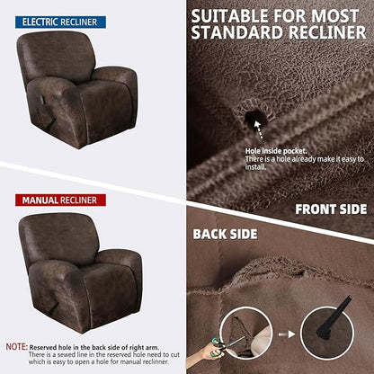 molasofa Leather Like Recliner Chair Covers - Large Lazy Boy Recliner Chair Covers for Reclining Chair 4 Pieces Washable Recliner Slip Covers That Stay in Place (Dark Brown