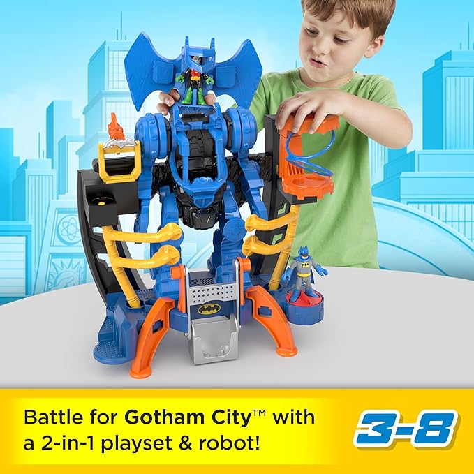 Fisher-Price Imaginext DC Super Friends Batman Toy, Robo Command Center Playset & Figures, Detachable 10-inch Robot for Kids Ages 3+ Years
