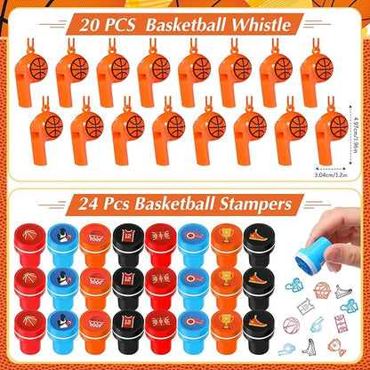 Aoriher 238 Pcs Basketball Party Favors Set Basketball Birthday Gift Basketball Cup Fillers with Straw Basketball Whistle Stamper Slap Bracelet Keychain Ring Tattoo Sticker for Sport Party Supplies