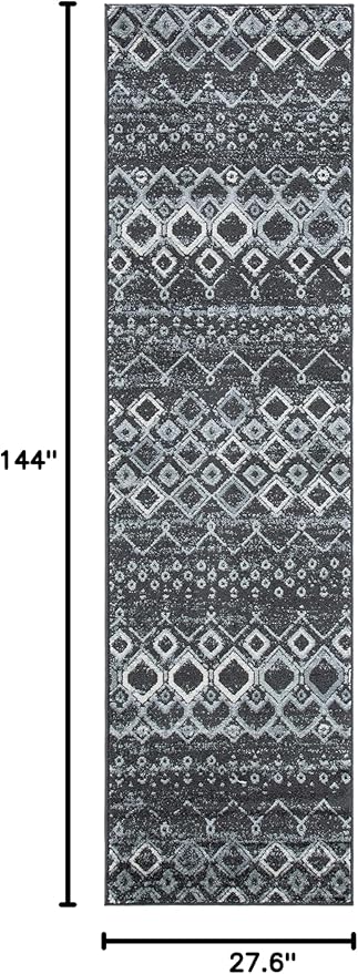 SAFAVIEH Amsterdam Collection Runner Rug - 2'3" x 12', Dark Grey & Light Grey, Moroccan Boho Design, Non-Shedding & Easy Care, Ideal for High Traffic Areas in Living Room, Bedroom (AMS108J)