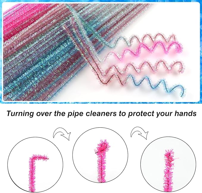 TOAOB 100pcs Gradient Glitter Pipe Cleaners 10 Colors Chenille Stems for Crafts 12 Inch Fuzzy Sticks Craft Supplies for DIY Art Craft Projects Home Decorations