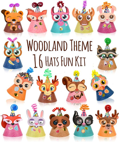 Woodland Themed Christmas Party Hats Making Kit c/w Chenille Stems & Stickers. Group Activities, DIY Art Craft Home Project. Birthday, Easter & Fiesta Decoration for Kid