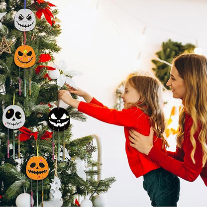 Fennoral 9 Pack Nightmares Before Wind Chime Kit for Kids Make You Own Christmas Wind Chime Hanging Christmas DIY Colorful Wooden Christmas Crafts for Boys Girls Christmas Tree Decoration