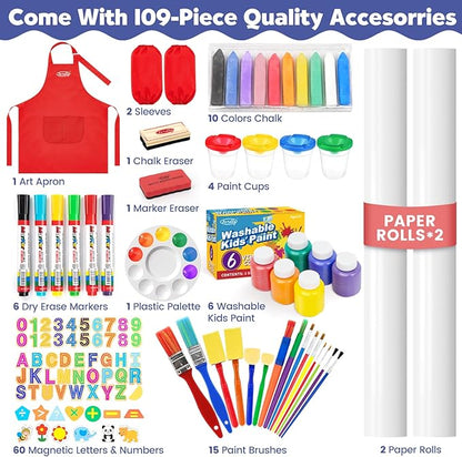 Art Easel for Kids Easel, Adjustable Wooden Kids Drawing Easel with Magnetic Whiteboard & Chalkboard, Kids Dry Erase Board,Easel for Kids Ages 3 4-8 9-12, Red w/Bag