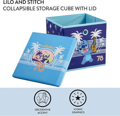 Lilo & Stitch Collapsible Storage Cube with Removable Lid,10"x10"x10" Fabric Organizer Bin for Kids’ Toys, Clothes & Accessories, Bedroom or Playroom Storage Box