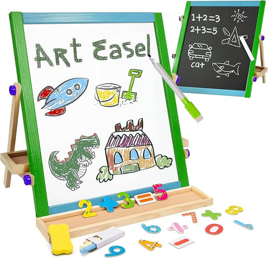 Wooden Art Easel for Kids 3 Years and Up, Deluxe Double-Sided Tabletop Easel, Great Gift for Girls and Boys - Best Arts & Crafts for 3, 4, 5 Year Olds and Up