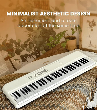 The ONE Smart Keyboard COLOR 61 Lighted Keys Piano Keyboard, Electric Piano for Beginners with 256 Tones, 64 Polyphony, Built-in LED Lights & Apps, Supports USB MIDI/Headphones (White)