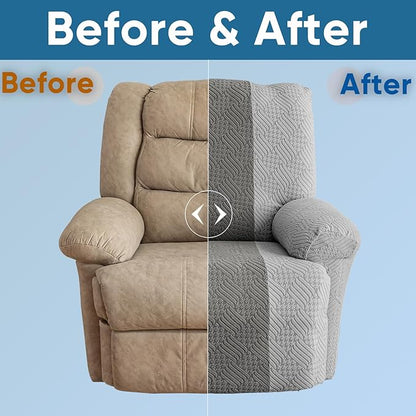 Lavish Cover Jacquard Recliner Chair Cover, Stretch Recliner Slipcover, Lazy Boy Recliner Sofa Protector, Furniture Cover for Pets and Scratches(Recliner,LightGrey+Darkgrey)