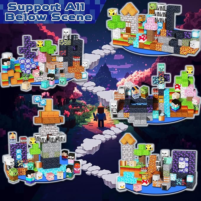 Magneverse 150 PCS 0.8in Magnetic Blocks - Easter Toys, Magnetic Building Blocks Cubes, Stacking Magnets, School STEM Toys Birthday Gifts for Boys and Girls Age 3+ Years Old (Theme: Adventure World)