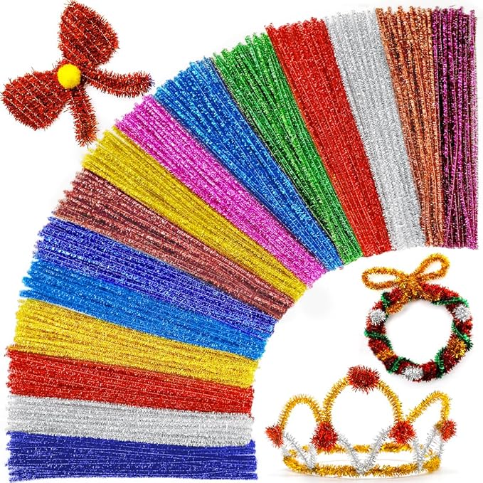 Praisebank Glitter Pipe Cleaners for Crafts, 200pcs, Chenille Stems for DIY Projecets, Arts & Crafts Supplies for Festival Party Decorations